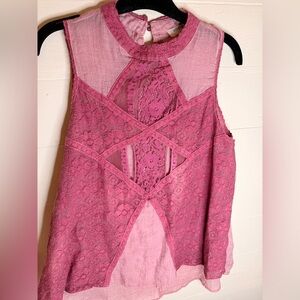 Vintage Umgee Pink Lace Trim Sleeveless Top